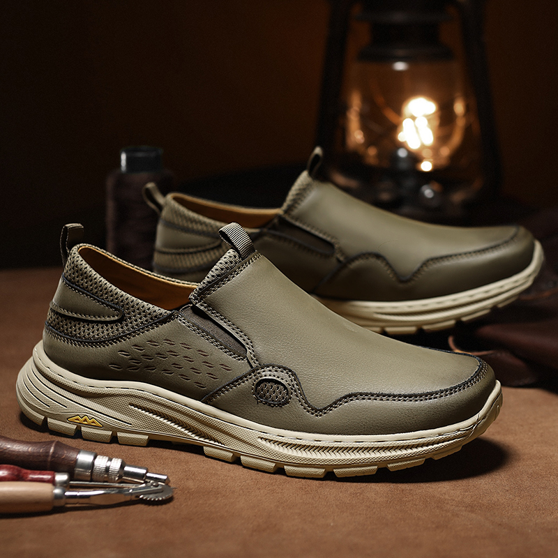 Men's Orthopedic Leather Dress Walking Shoes: Comfortable Orthotic Plantar Fasciitis Oxford Shoes with Arch Support, Flat Feet Casual Business Slip-On Loafers for Foot and Heel Pain Relief