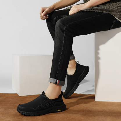 Men's Orthopedic Leather Dress Walking Shoes: Comfortable Orthotic Plantar Fasciitis Oxford Shoes with Arch Support, Flat Feet Casual Business Slip-On Loafers for Foot and Heel Pain Relief