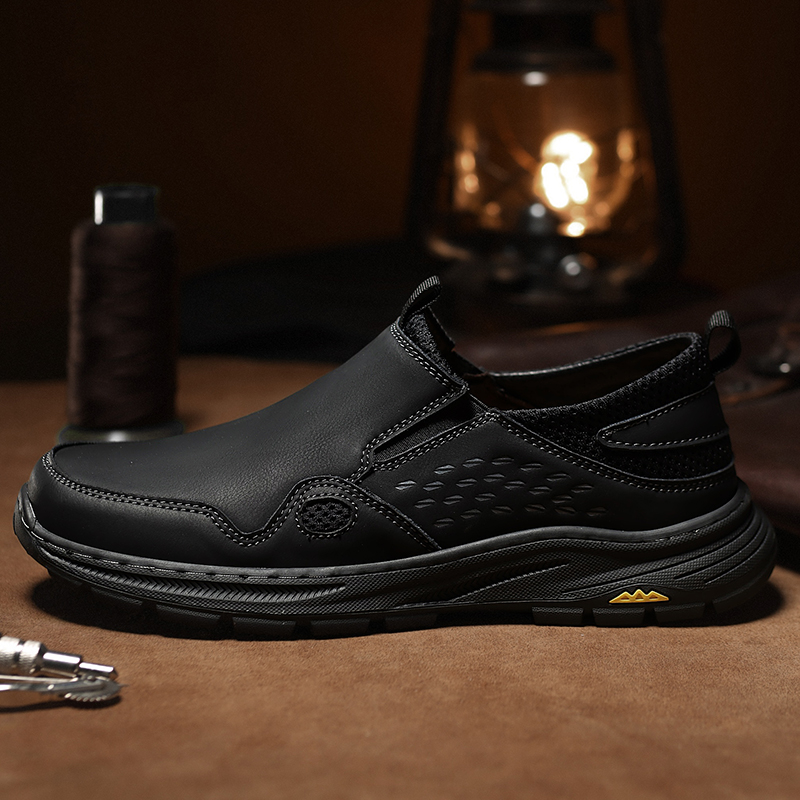 Men's Orthopedic Leather Dress Walking Shoes: Comfortable Orthotic Plantar Fasciitis Oxford Shoes with Arch Support, Flat Feet Casual Business Slip-On Loafers for Foot and Heel Pain Relief