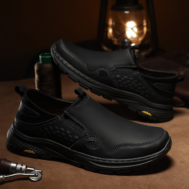 Men's Orthopedic Leather Dress Walking Shoes: Comfortable Orthotic Plantar Fasciitis Oxford Shoes with Arch Support, Flat Feet Casual Business Slip-On Loafers for Foot and Heel Pain Relief