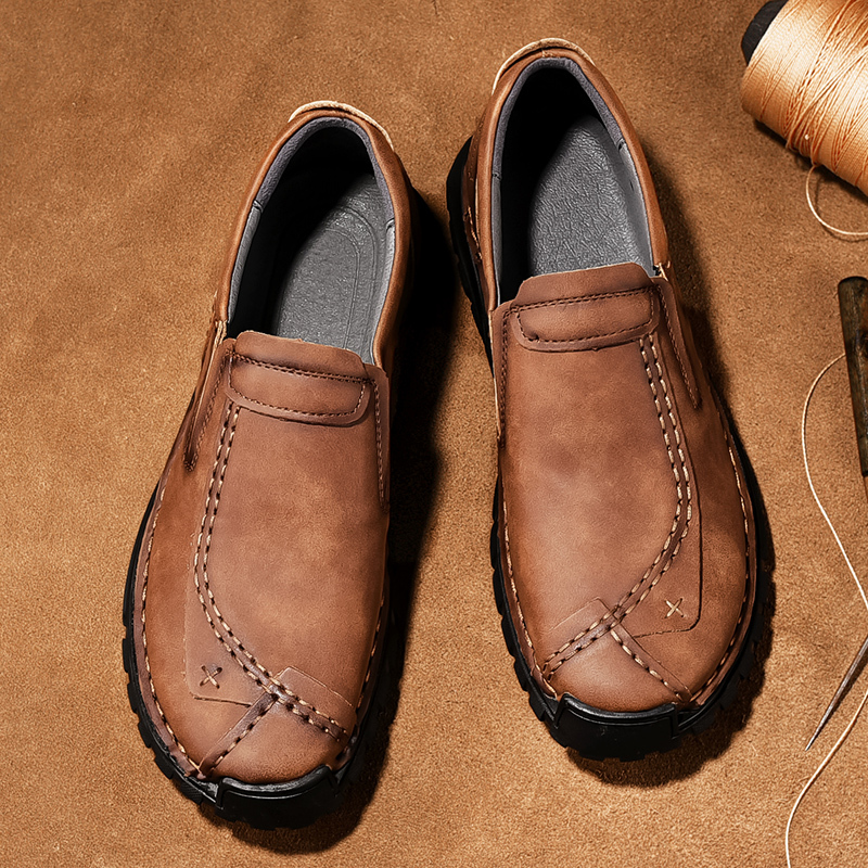 Mens Casual Shoes Summer Breathable Sneakers Loafers Walking Shoes Hand Made Lace-Up Leather Dress Flats Shoes for Driving Business Working Office