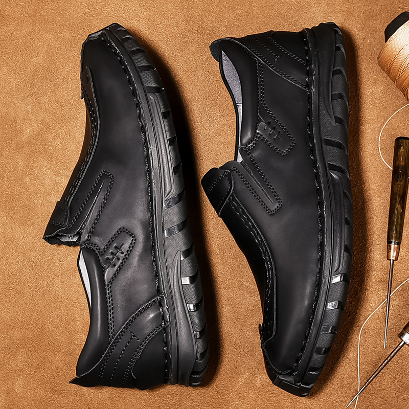 Mens Casual Shoes Summer Breathable Sneakers Loafers Walking Shoes Hand Made Lace-Up Leather Dress Flats Shoes for Driving Business Working Office