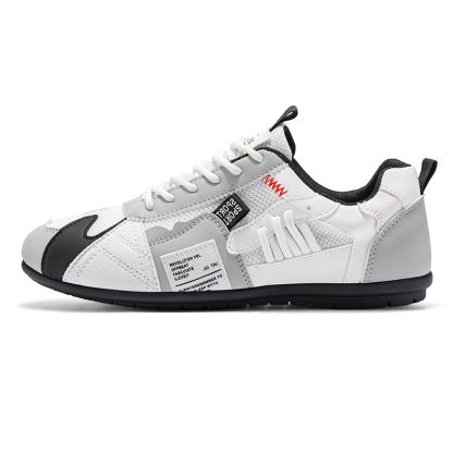 Men's Leather Comfortable Simple Color Blocked Sneakers Fashion Lightweight Round Toe Lace up Soft Sole Non-Slip Low Top Running Shoes Casual Walking Shoes