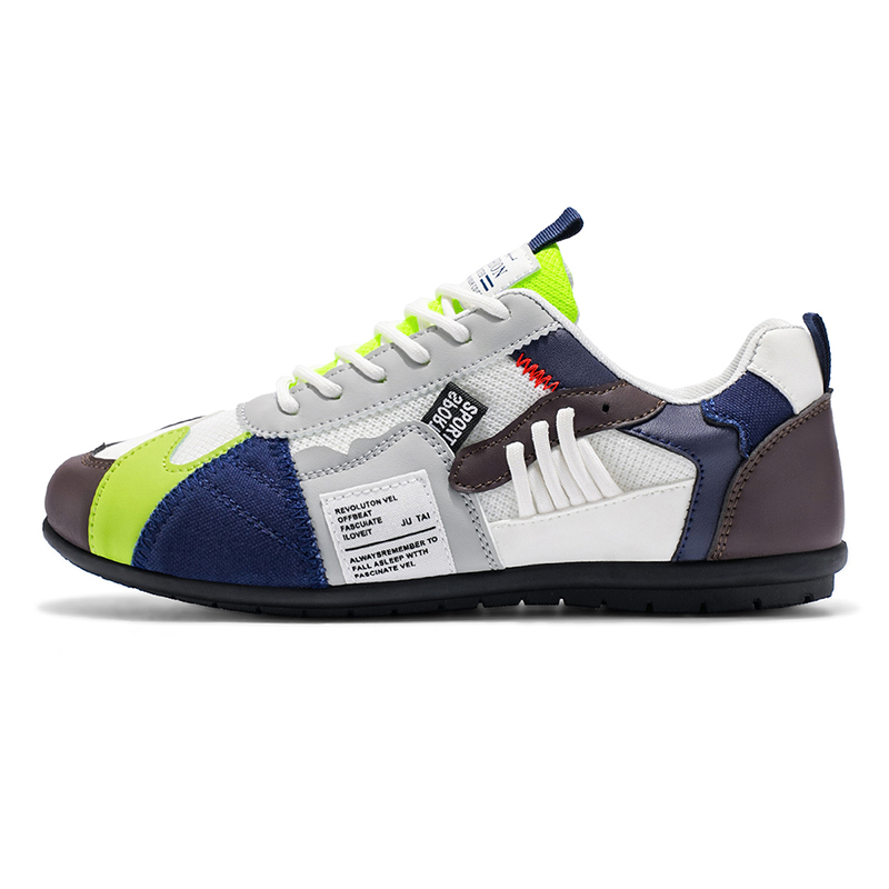Men's Leather Comfortable Simple Color Blocked Sneakers Fashion Lightweight Round Toe Lace up Soft Sole Non-Slip Low Top Running Shoes Casual Walking Shoes