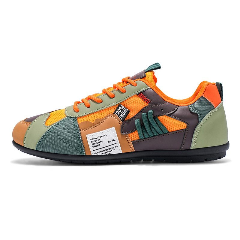 Men's Leather Comfortable Simple Color Blocked Sneakers Fashion Lightweight Round Toe Lace up Soft Sole Non-Slip Low Top Running Shoes Casual Walking Shoes