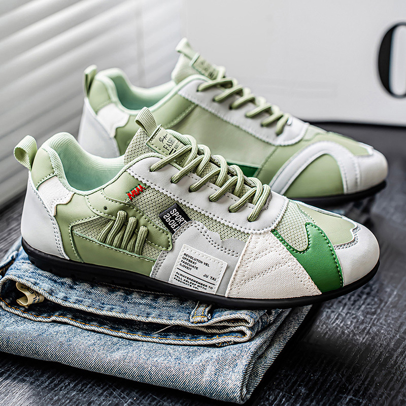 Men's Leather Comfortable Simple Color Blocked Sneakers Fashion Lightweight Round Toe Lace up Soft Sole Non-Slip Low Top Running Shoes Casual Walking Shoes