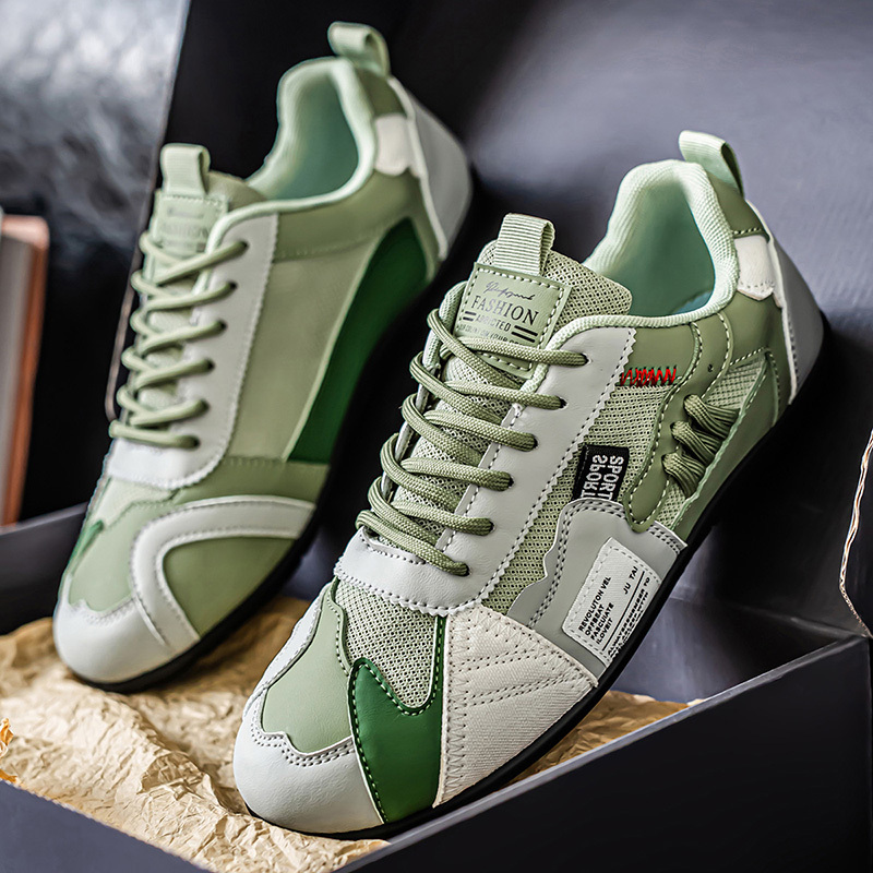 Men's Leather Comfortable Simple Color Blocked Sneakers Fashion Lightweight Round Toe Lace up Soft Sole Non-Slip Low Top Running Shoes Casual Walking Shoes