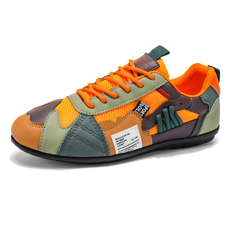 Men's Leather Comfortable Simple Color Blocked Sneakers Fashion Lightweight Round Toe Lace up Soft Sole Non-Slip Low Top Running Shoes Casual Walking Shoes