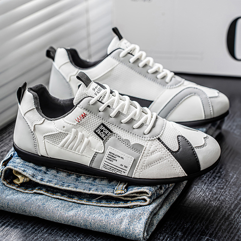 Men's Leather Comfortable Simple Color Blocked Sneakers Fashion Lightweight Round Toe Lace up Soft Sole Non-Slip Low Top Running Shoes Casual Walking Shoes