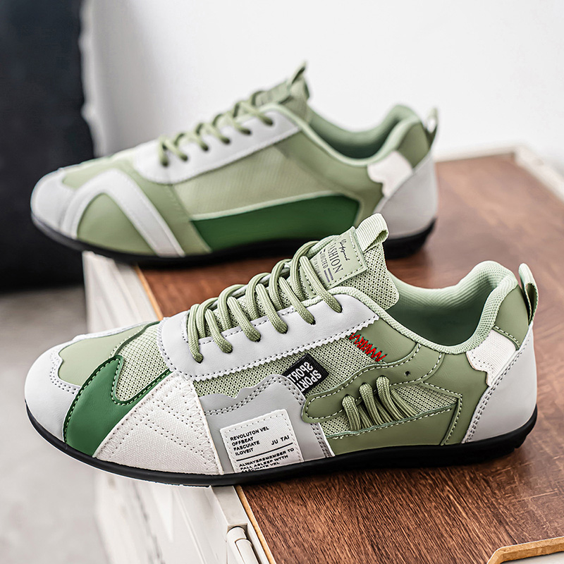 Men's Leather Comfortable Simple Color Blocked Sneakers Fashion Lightweight Round Toe Lace up Soft Sole Non-Slip Low Top Running Shoes Casual Walking Shoes