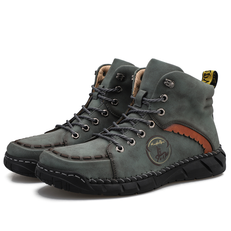 Mens Casual Leather Shoes Ankle Chukka Boots Slip On Lightweight Loafers Mid top Walking Driving Shoes for Male