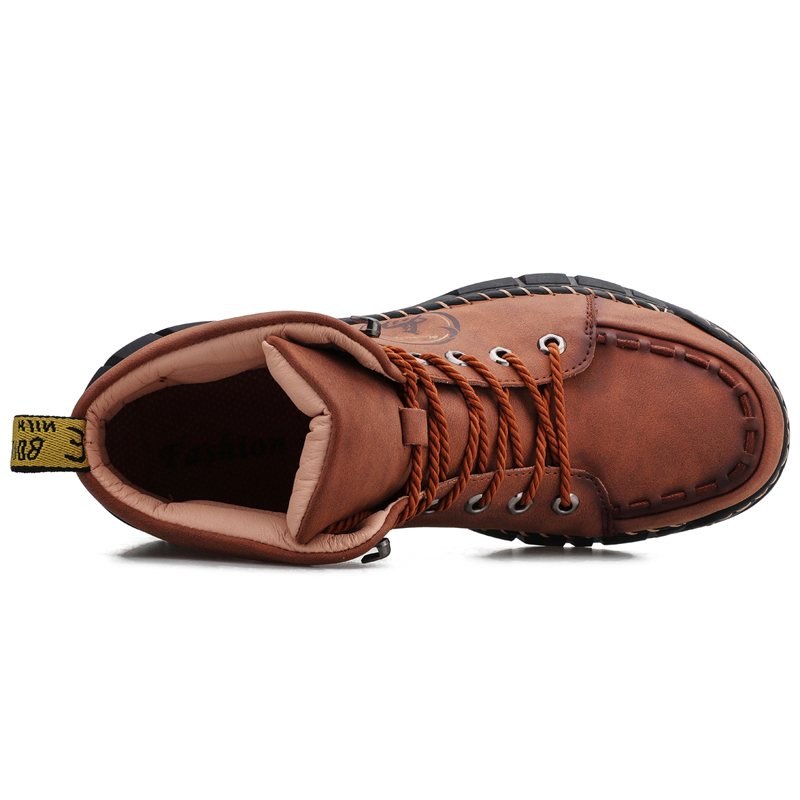 Mens Casual Leather Shoes Ankle Chukka Boots Slip On Lightweight Loafers Mid top Walking Driving Shoes for Male