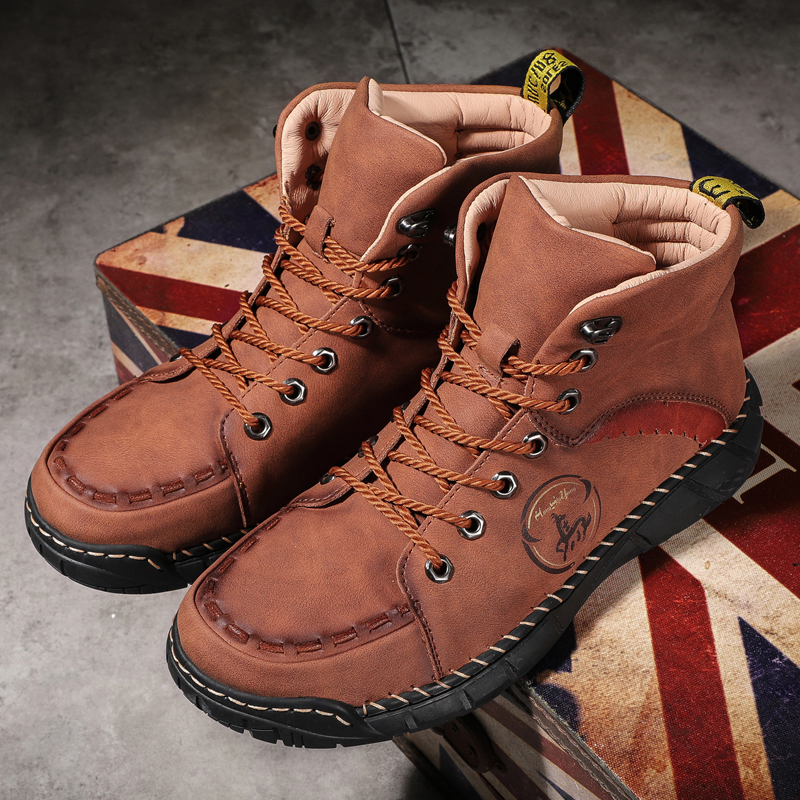 Mens Casual Leather Shoes Ankle Chukka Boots Slip On Lightweight Loafers Mid top Walking Driving Shoes for Male