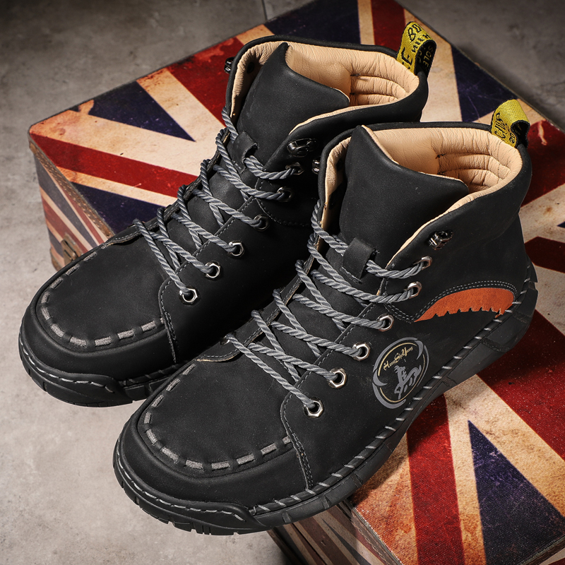 Mens Casual Leather Shoes Ankle Chukka Boots Slip On Lightweight Loafers Mid top Walking Driving Shoes for Male