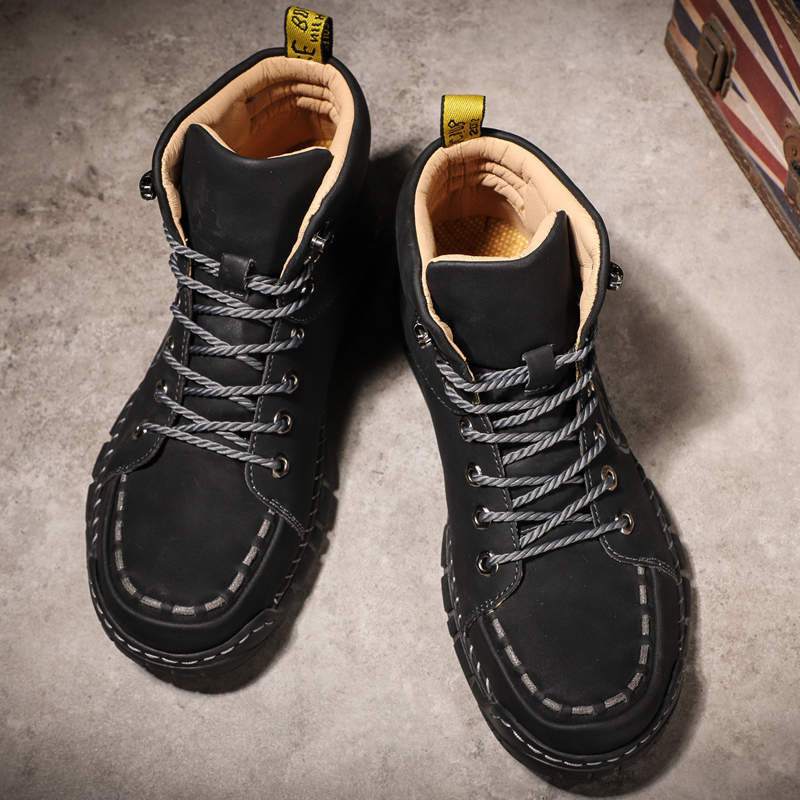 Mens Casual Leather Shoes Ankle Chukka Boots Slip On Lightweight Loafers Mid top Walking Driving Shoes for Male