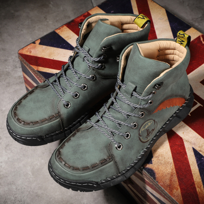 Mens Casual Leather Shoes Ankle Chukka Boots Slip On Lightweight Loafers Mid top Walking Driving Shoes for Male