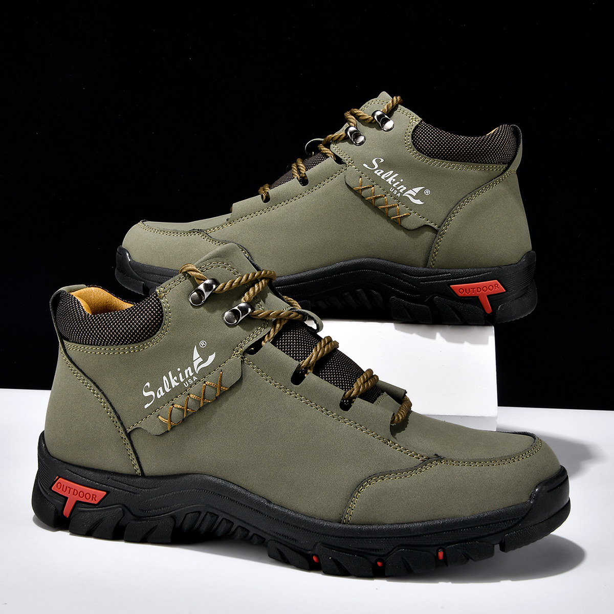 Men's Orthopedic Safety Motorcycle Leather Shoes - Lightweight ; Round Toe ; Ankle Protection ; Arch Support ; Non-Slip ; Durable for 3 years