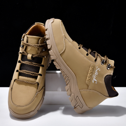 Men's Orthopedic Safety Motorcycle Leather Shoes - Lightweight ; Round Toe ; Ankle Protection ; Arch Support ; Non-Slip ; Durable for 3 years