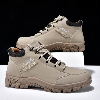 Men's Orthopedic Safety Motorcycle Leather Shoes - Lightweight ; Round Toe ; Ankle Protection ; Arch Support ; Non-Slip ; Durable for 3 years