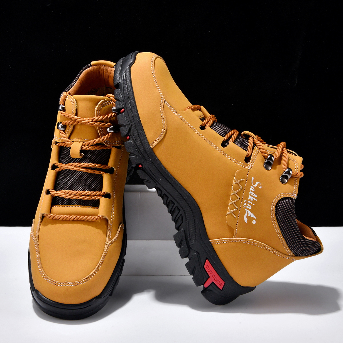 Men's Orthopedic Safety Motorcycle Leather Shoes - Lightweight ; Round Toe ; Ankle Protection ; Arch Support ; Non-Slip ; Durable for 3 years