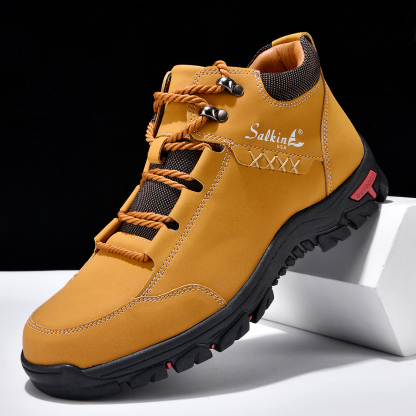 Men's Orthopedic Safety Motorcycle Leather Shoes - Lightweight ; Round Toe ; Ankle Protection ; Arch Support ; Non-Slip ; Durable for 3 years