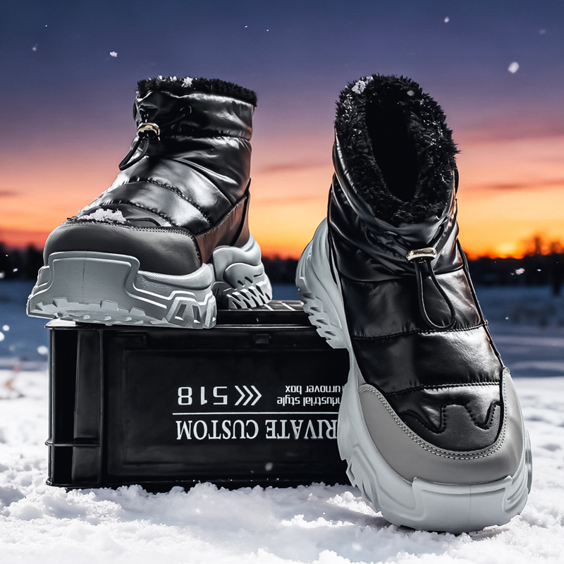 Men’s Puffer Winter Boots, Non-Slip, Warm Fur-Lined, Waterproof & Windproof, with Ankle Support and Heat-Locking Collar