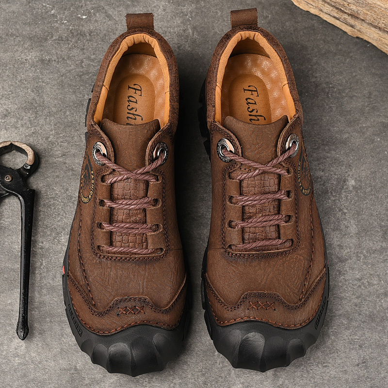 -- Men's Comfortable Orthopedic Leather Shoes - Lightweight ; Round Toe ; Breathable ; Arch Support ; Non-Slip ; Durable for 3 years