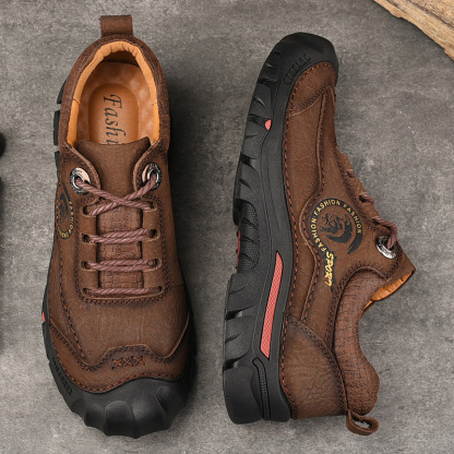 -- Men's Comfortable Orthopedic Leather Shoes - Lightweight ; Round Toe ; Breathable ; Arch Support ; Non-Slip ; Durable for 3 years