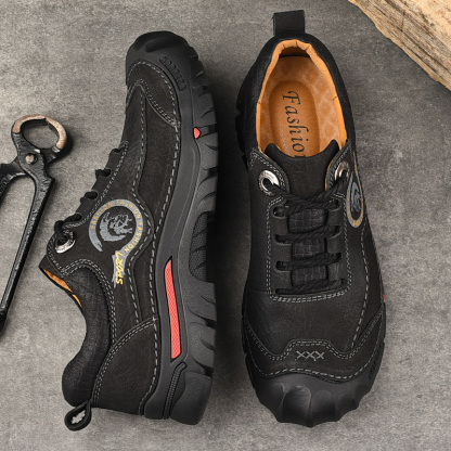 -- Men's Comfortable Orthopedic Leather Shoes - Lightweight ; Round Toe ; Breathable ; Arch Support ; Non-Slip ; Durable for 3 years