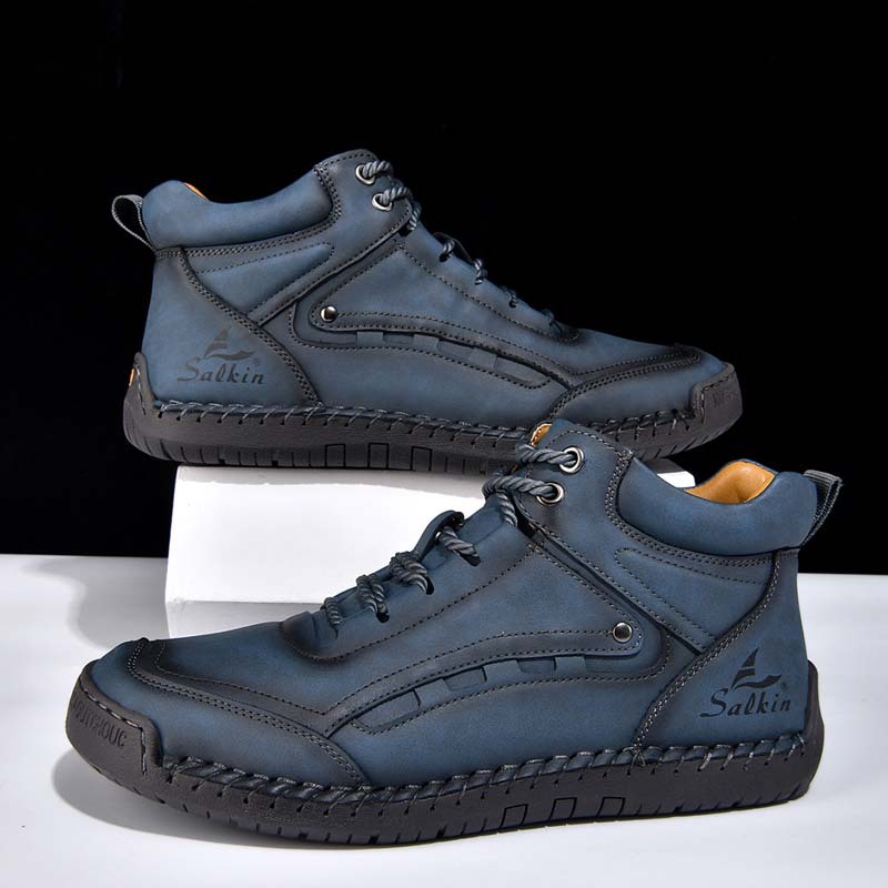 Men's Outdoor Vintage Work Boots - Handcrafted Stitching, Waterproof & Slip-Resistant