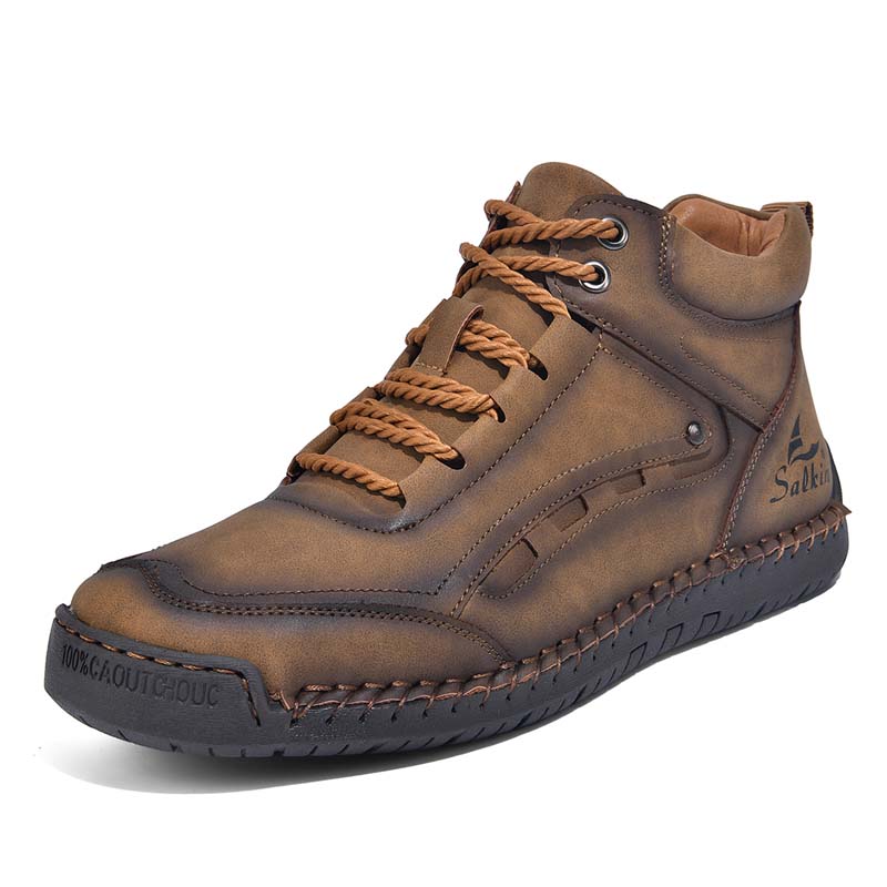 Men's Outdoor Vintage Work Boots - Handcrafted Stitching, Waterproof & Slip-Resistant