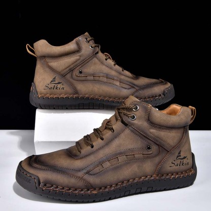 Men's Outdoor Vintage Work Boots - Handcrafted Stitching, Waterproof & Slip-Resistant