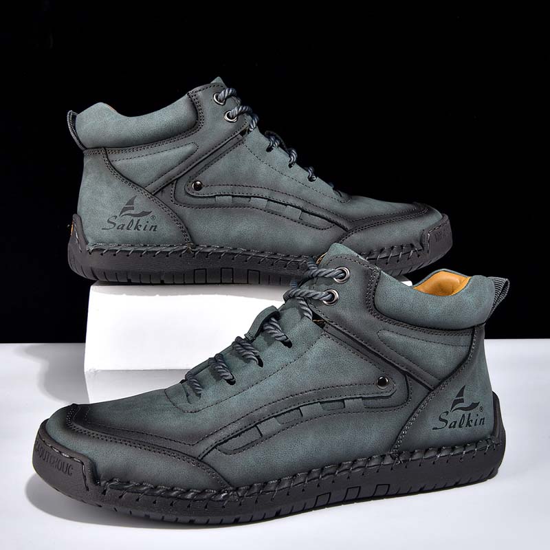 Men's Outdoor Vintage Work Boots - Handcrafted Stitching, Waterproof & Slip-Resistant