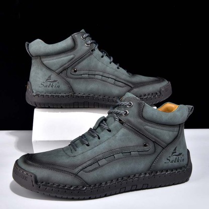 Men's Outdoor Vintage Work Boots - Handcrafted Stitching, Waterproof & Slip-Resistant