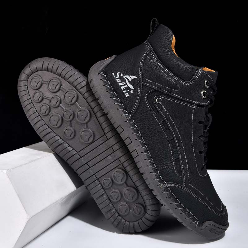 Men's Outdoor Vintage Work Boots - Handcrafted Stitching, Waterproof & Slip-Resistant