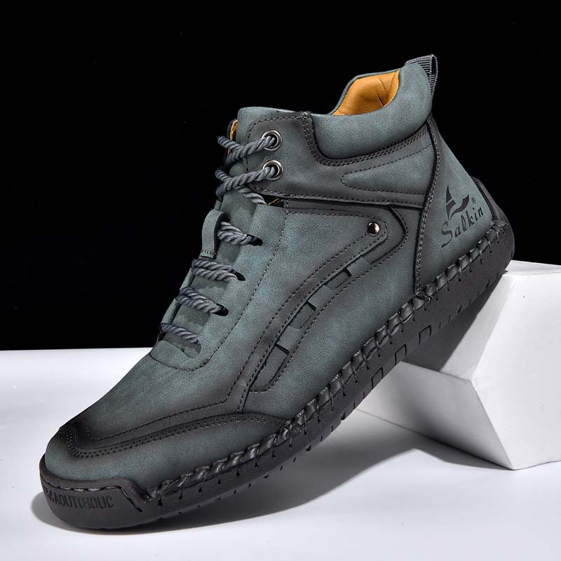 Men's Outdoor Vintage Work Boots - Handcrafted Stitching, Waterproof & Slip-Resistant