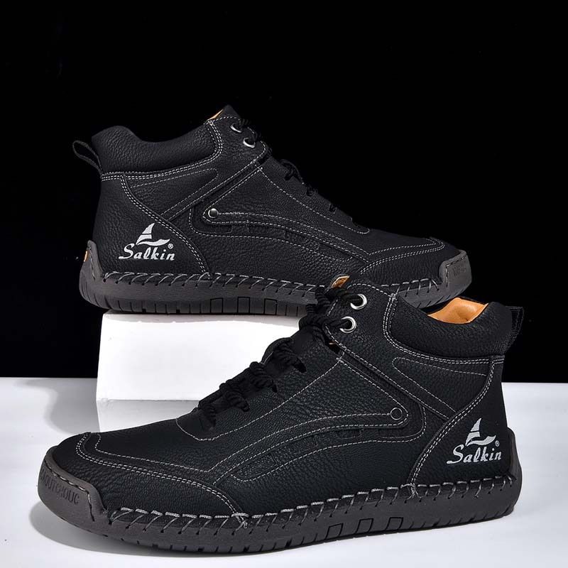 Men's Outdoor Vintage Work Boots - Handcrafted Stitching, Waterproof & Slip-Resistant