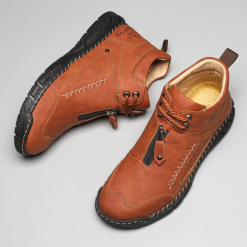 Men's Orthopedic Walking Shoes - Stable Leather Upper; Wide Toe Fit; Healthy Blood Flow; Arch Support Inside; Waterproof; Pressure Relief