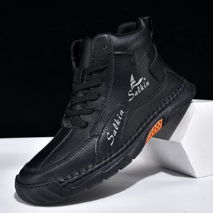 Men's Orthopedic Walking Shoes - Built-In Arch Support; Waterproof Leather Upper; Wide Toe; Non-Slip; Anti-Wear; Comfortable