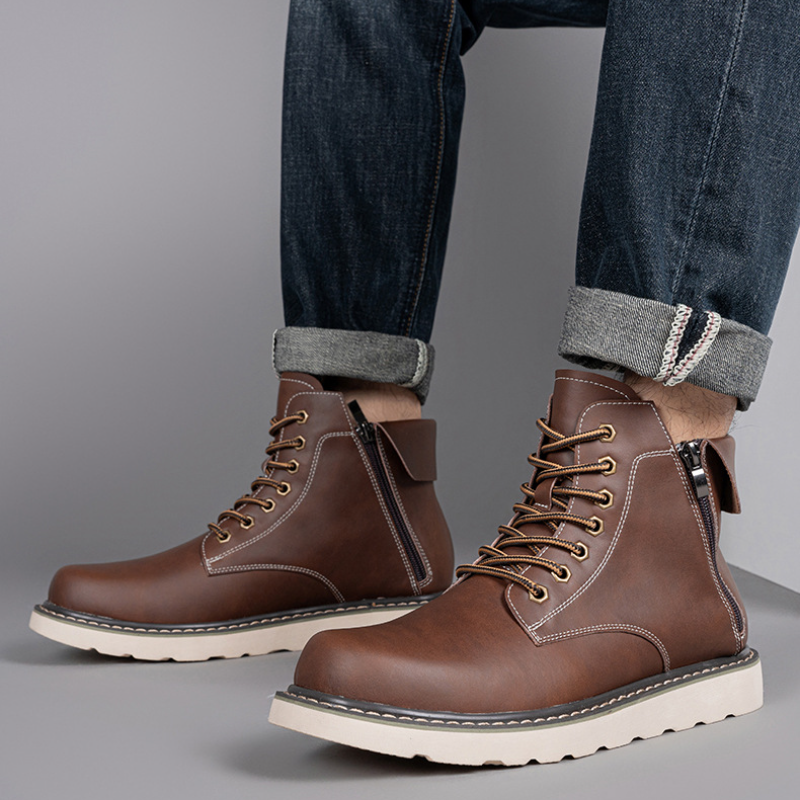 Men's Work Boots, 6 Inch Soft Toe Boot, Wedge Sole, Arch Support Anti-Fatigue Shoes, Water Resistant Leather EH Safety Boots