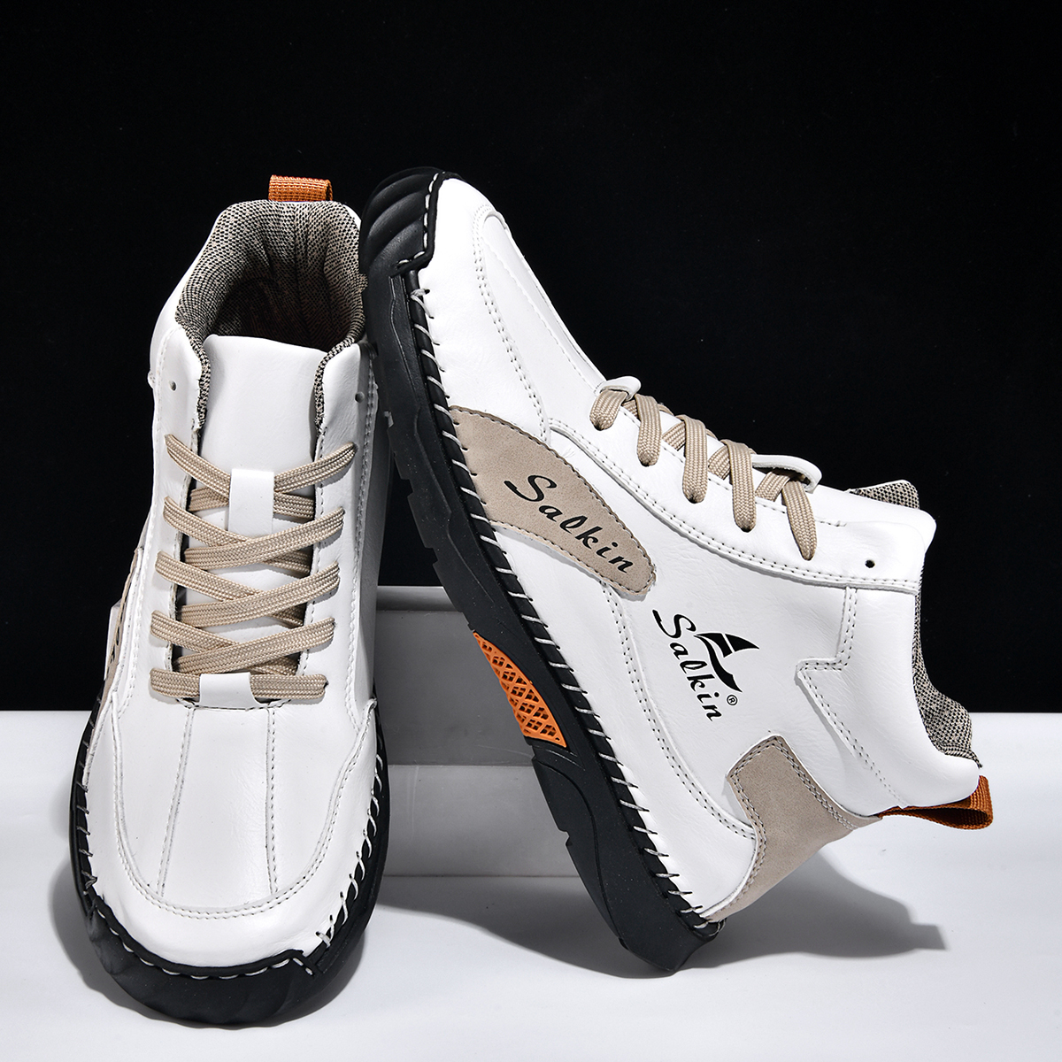 Men's Orthopedic Walking Shoes - Built-In Arch Support; Waterproof Leather Upper; Wide Toe; Non-Slip; Anti-Wear; Comfortable