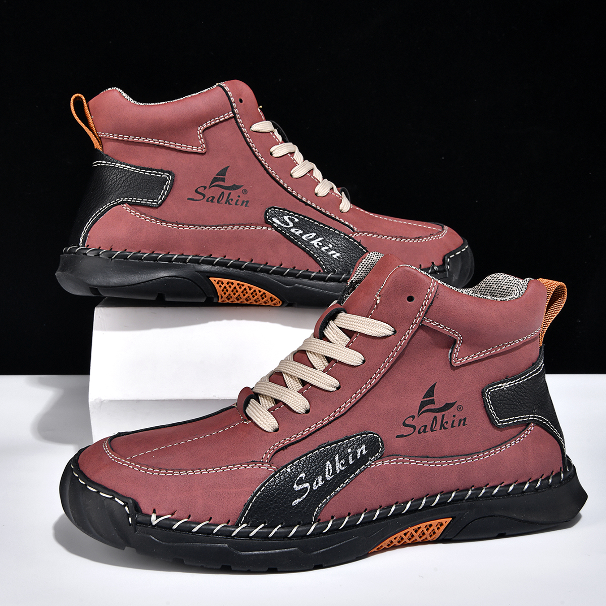 Men's Orthopedic Walking Shoes - Built-In Arch Support; Waterproof Leather Upper; Wide Toe; Non-Slip; Anti-Wear; Comfortable