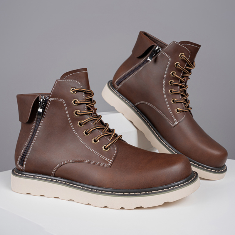 Men's Work Boots, 6 Inch Soft Toe Boot, Wedge Sole, Arch Support Anti-Fatigue Shoes, Water Resistant Leather EH Safety Boots