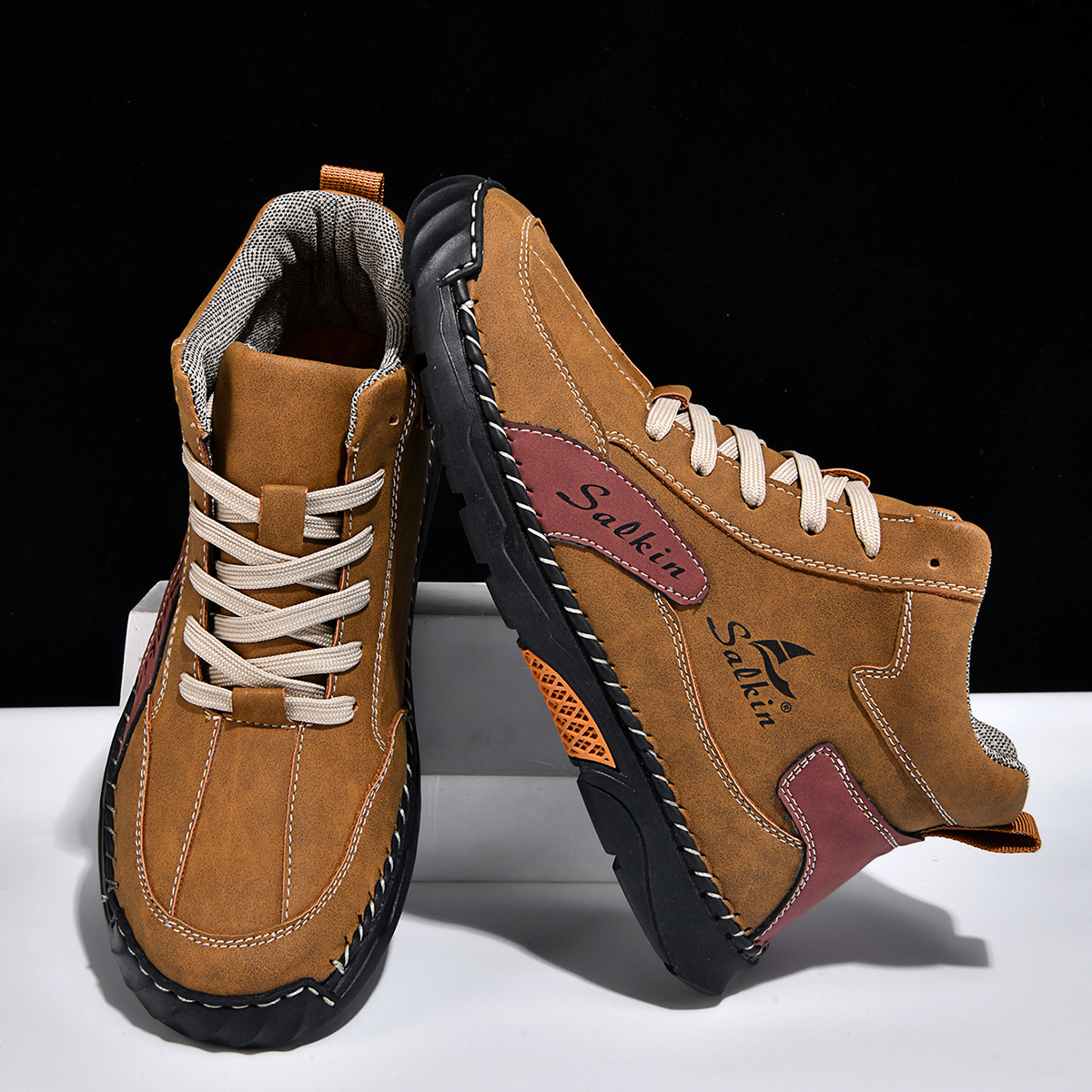 Men's Orthopedic Walking Shoes - Built-In Arch Support; Waterproof Leather Upper; Wide Toe; Non-Slip; Anti-Wear; Comfortable