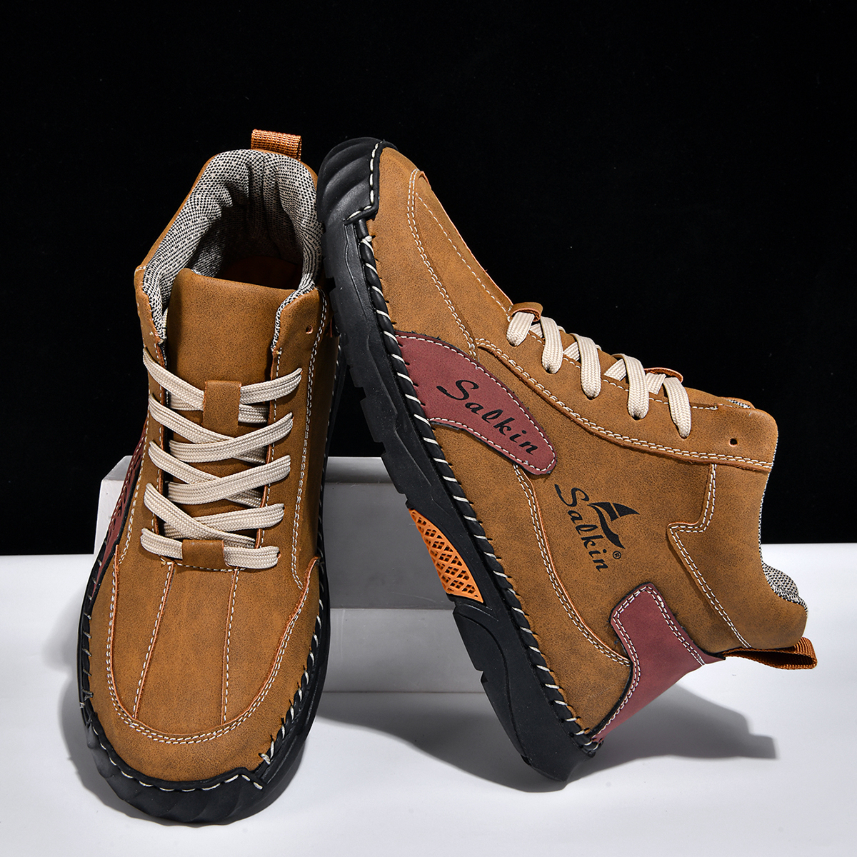 Men's Orthopedic Walking Shoes - Built-In Arch Support; Waterproof Leather Upper; Wide Toe; Non-Slip; Anti-Wear; Comfortable