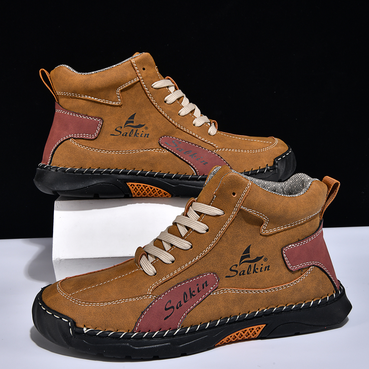 Men's Orthopedic Walking Shoes - Built-In Arch Support; Waterproof Leather Upper; Wide Toe; Non-Slip; Anti-Wear; Comfortable