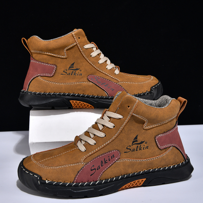 Men's Orthopedic Walking Shoes - Built-In Arch Support; Waterproof Leather Upper; Wide Toe; Non-Slip; Anti-Wear; Comfortable