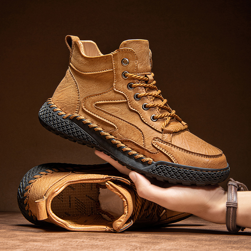 Men's Casual Leather Fashion Sneakers Ankle Chukka Boots Handmade Lightweight Loafers Mid-top Dress Boots Walking Driving Shoes