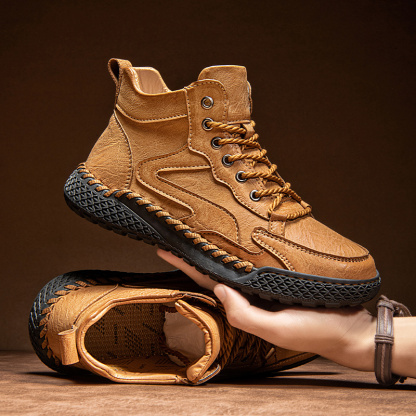 Men's Casual Leather Fashion Sneakers Ankle Chukka Boots Handmade Lightweight Loafers Mid-top Dress Boots Walking Driving Shoes