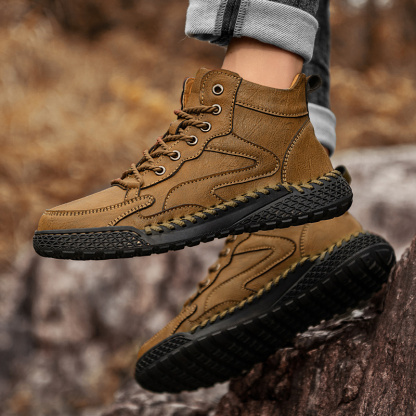 Men's Casual Leather Fashion Sneakers Ankle Chukka Boots Handmade Lightweight Loafers Mid-top Dress Boots Walking Driving Shoes